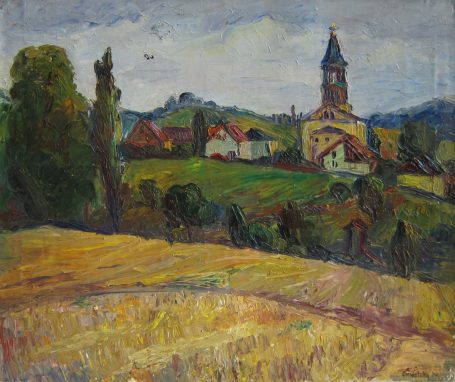 Viktoriya Gorodetska, Sächsische Schweiz Sebnitz Weizenfeld mit Kirche