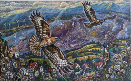 Viktoriya Gorodetska, Berzdorfer See,  LandeskroneMäusebusarte, Öl auf Leinwand