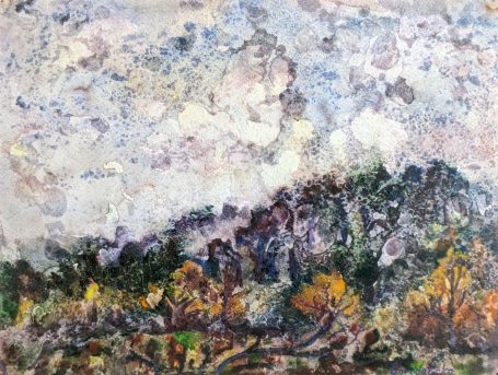 Gorodetska. Sächsische Schweiz. Regen. Landschaft. Aquarell