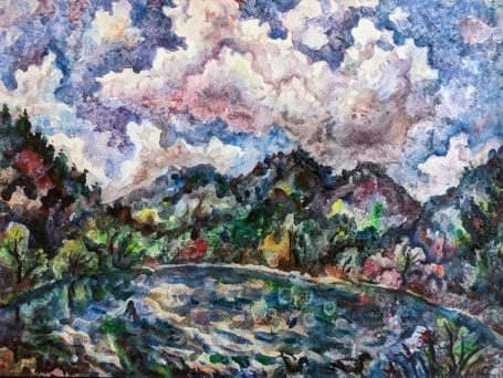 Gorodetska. See. Alpen. Landschaft. Aquarell