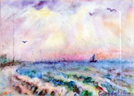 Gorodetska. Ostsee. Meer. Strand. Stimmung. Landschaft. Aquarell