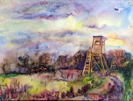 Gorodetska. Masenei. Feld. Landschaft. Aquarell