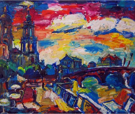 Viktoriya Gorodetska, Dresden Brühlsche Terrasse mit Brücke und mimischer Figur 