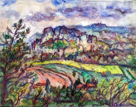 Gorodetska. Sächsische Schweiz. Landschaft. Aquarell
