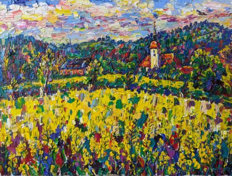 Viktoriya Gorodetska,Rapsfeld Kunnersdorf, Landschaft, Öl