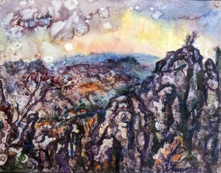 Gorodetska. Sächsische Schweiz. Berge, Aquarell auf Papier