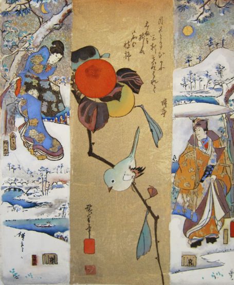 Viktoriya Gorodetska, Japanisches Motiv, Nihonga Seidenmalerei,