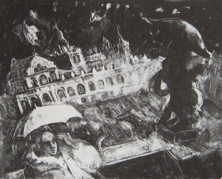 Viktoriya Gorodetska, Dresden Zwinger Regen im Herbst, Lithographie 