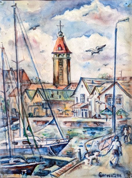 Gorodetska. Hafen. Ostsee. Landschaft. Aquarell