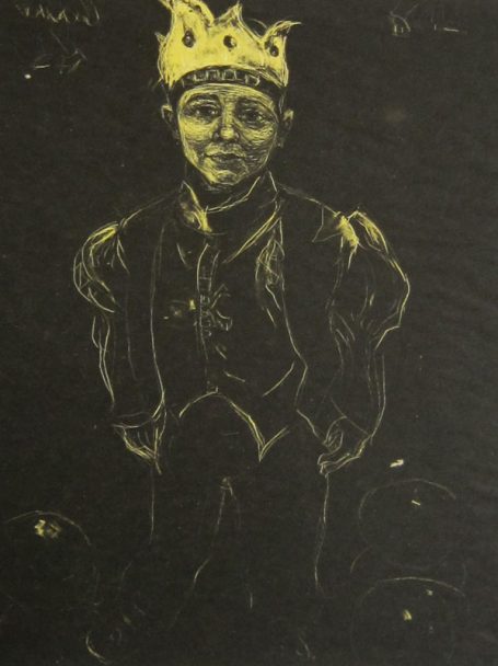 Viktoriya Gorodetska, Kind im Faschingskostüm, Königskostüm, Lithographie 